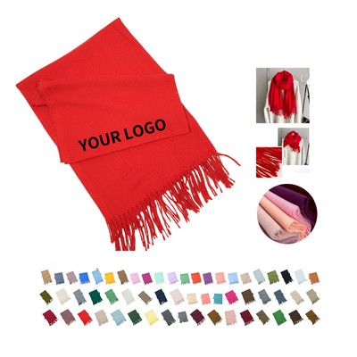 Fringed Acrylic Knit Scarf 75 x 13